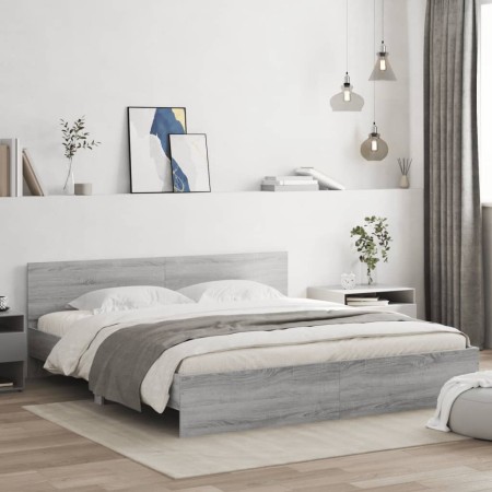 Sonoma gray bed frame with headboard 160x200 cm by , Beds and slatted bases - Ref: Foro24-3207474, Price: 173,59 €, Discount: %