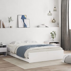 Cama con cajones madera de ingeniería blanco 120x200 cm de , Camas y somieres - Ref: Foro24-3207280, Precio: 267,98 €, Descue...
