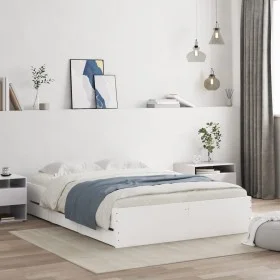 White engineered wood bed with drawers 120x200 cm by , Beds and slatted bases - Ref: Foro24-3207280, Price: 260,02 €, Discoun...