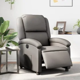 Sillón reclinable eléctrico de cuero auténtico gris by , Armchairs - Ref: Foro24-3204257, Price: 349,74 €, Discount: %