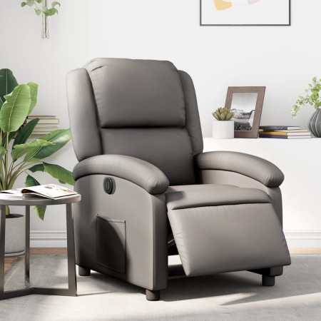 Sillón reclinable eléctrico de cuero auténtico gris by , Armchairs - Ref: Foro24-3204257, Price: 349,28 €, Discount: %