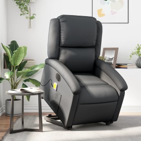 Sillón de masaje elevable eléctrico cuero auténtico negro