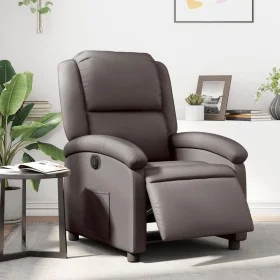 Sillón reclinable eléctrico de cuero auténtico marrón oscuro by , Armchairs - Ref: Foro24-3204255, Price: 368,14 €, Discount: %