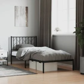 Bed frame with black metal headboard 90x200 cm by , Beds and slatted bases - Ref: Foro24-374430, Price: 65,46 €, Discount: %