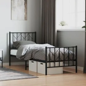 Bed frame with headboard and black metal footboard 75x190 cm by , Beds and slatted bases - Ref: Foro24-374445, Price: 64,75 €...