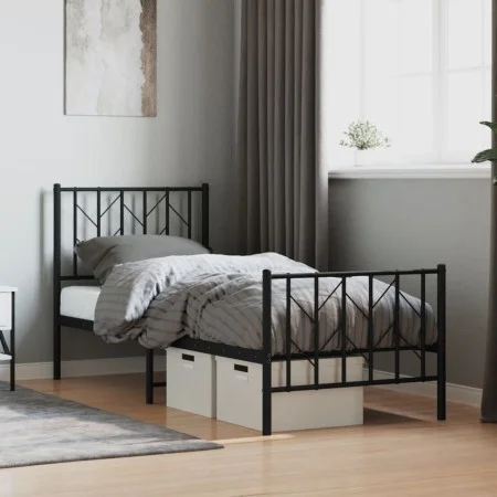 Bed frame with headboard and black metal footboard 75x190 cm by , Beds and slatted bases - Ref: Foro24-374445, Price: 64,75 €...