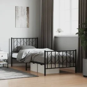 Bed frame with headboard and black metal footboard 90x190 cm by , Beds and slatted bases - Ref: Foro24-374447, Price: 79,42 €...