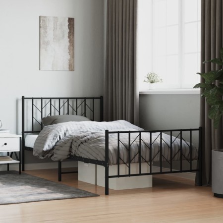 Estructura de cama con cabecero y estribo metal negro 107x203cm de , Camas y somieres - Ref: Foro24-374451, Precio: 81,41 €, ...