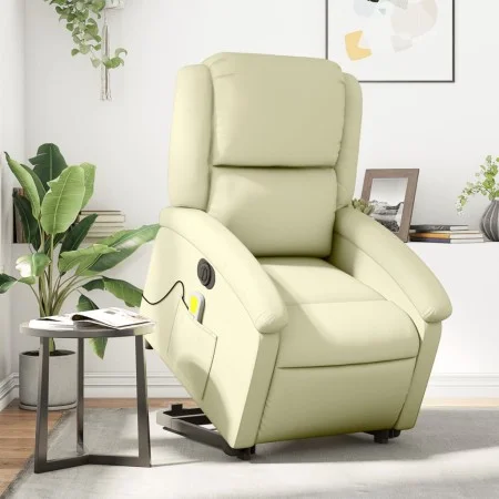 Sillón reclinable masaje eléctrico de pie cuero auténtico crema de , Sillones - Ref: Foro24-3204276, Precio: 462,91 €, Descue...
