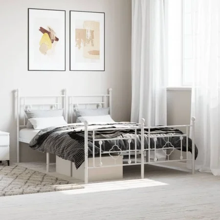 Metal bed frame with headboard and white footboard 140x200 cm by , Beds and slatted bases - Ref: Foro24-374407, Price: 106,88...