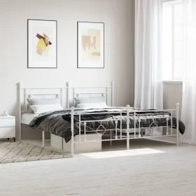 Metal bed frame with headboard and footboard white 183x213 cm by , Beds and slatted bases - Ref: Foro24-374411, Price: 123,00...