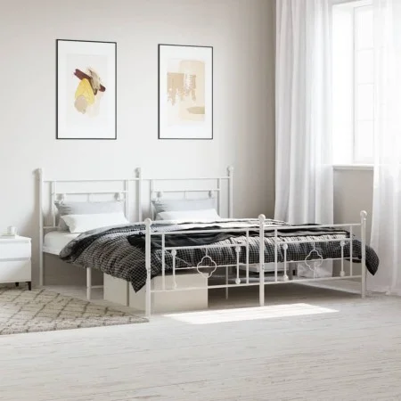 Estructura cama metal con cabecero y pie cama blanco 183x213 cm de , Camas y somieres - Ref: Foro24-374411, Precio: 122,97 €,...