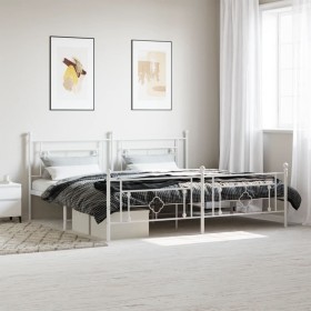 Metal bed frame with headboard and white footboard 200x200 cm by , Beds and slatted bases - Ref: Foro24-374413, Price: 138,79...