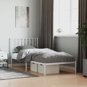 Metal bed frame with white headboard 90x200 cm by , Beds and slatted bases - Ref: Foro24-374479, Price: 59,73 €, Discount: %