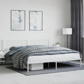 White metal bed frame with headboard 200x200 cm by , Beds and slatted bases - Ref: Foro24-374493, Price: 115,69 €, Discount: %