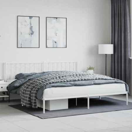 Bettgestell aus weißem Metall mit Kopfteil 200x200 cm von , Betten und Lattenroste - Ref: Foro24-374493, Preis: 117,44 €, Rab...