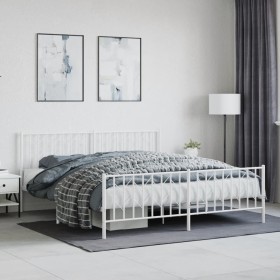 Metal bed frame with headboard and footboard white 183x213 cm by , Beds and slatted bases - Ref: Foro24-374509, Price: 117,21...