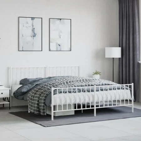 Metal bed frame with headboard and footboard white 183x213 cm by , Beds and slatted bases - Ref: Foro24-374509, Price: 115,59...