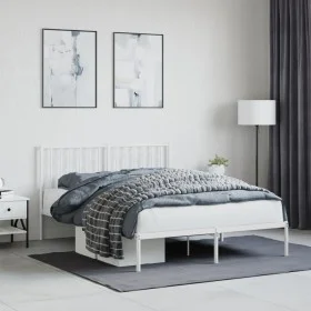Estructura de cama de metal con cabecero blanca 135x190 cm de , Camas y somieres - Ref: Foro24-374485, Precio: 103,47 €, Desc...