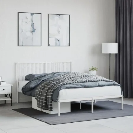 Estructura de cama de metal con cabecero blanca 135x190 cm de , Camas y somieres - Ref: Foro24-374485, Precio: 103,47 €, Desc...
