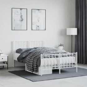 Metal bed frame with headboard and white footboard 120x200 cm by , Beds and slatted bases - Ref: Foro24-374502, Price: 102,51...