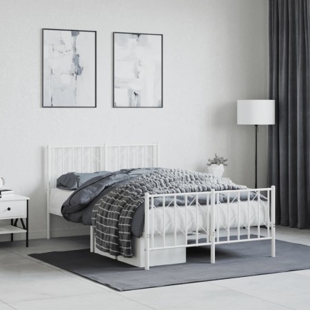 Metal bed frame with headboard and white footboard 120x200 cm by , Beds and slatted bases - Ref: Foro24-374502, Price: 103,94...