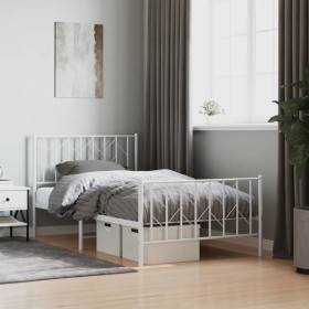 White metal bed frame with headboard and footboard 100x190 cm by , Beds and slatted bases - Ref: Foro24-374498, Price: 71,33 ...