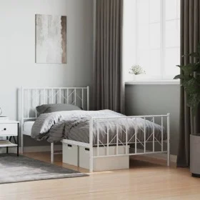 White metal bed frame with headboard and footboard 100x190 cm by , Beds and slatted bases - Ref: Foro24-374498, Price: 70,37 ...