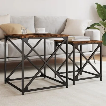 Stapelbare Couchtische, 2 Stück, Eichenholz in Rauchoptik. von , Couchtisch - Ref: Foro24-838945, Preis: 38,61 €, Rabatt: %