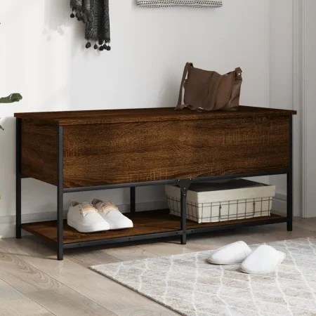 Banco almacenaje madera ingeniería marrón roble 100x42,5x47 cm by , Benches for halls and storage - Ref: Foro24-839027, Price...