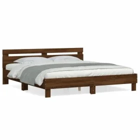 Cama con cabecero madera ingeniería marrón roble 200x200 cm de , Camas y somieres - Ref: Foro24-3207398, Precio: 171,03 €, De...