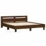 Bed with oak brown engineered wood headboard 200x200 cm by , Beds and slatted bases - Ref: Foro24-3207398, Price: 171,08 €, D...