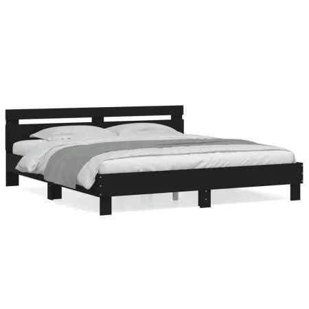 Bed frame with black engineered wood headboard 200x200 cm by , Beds and slatted bases - Ref: Foro24-3207393, Price: 139,19 €,...