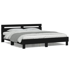 Estructura de cama con cabecero y luces LED negra 200x200 cm de , Camas y somieres - Ref: Foro24-3207519, Precio: 183,12 €, D...
