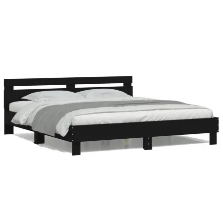 Bed frame with headboard and black LED lights 200x200 cm by , Beds and slatted bases - Ref: Foro24-3207519, Price: 180,31 €, ...
