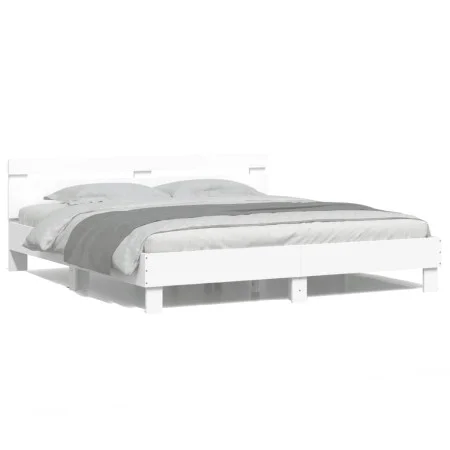 Bed frame with headboard and white LED lights 180x200 cm by , Beds and slatted bases - Ref: Foro24-3207525, Price: 143,01 €, ...