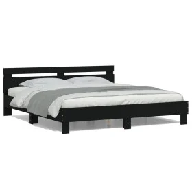 Black headboard bed frame and LED lights160x200 cm by , Beds and slatted bases - Ref: Foro24-3207533, Price: 195,61 €, Discou...