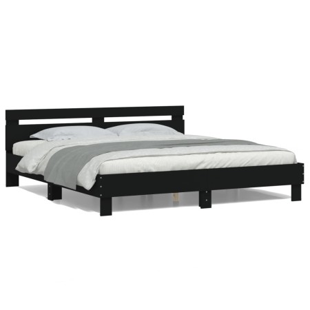 Black headboard bed frame and LED lights160x200 cm by , Beds and slatted bases - Ref: Foro24-3207533, Price: 199,14 €, Discou...