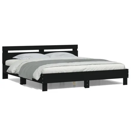 Black headboard bed frame and LED lights160x200 cm by , Beds and slatted bases - Ref: Foro24-3207533, Price: 195,61 €, Discou...
