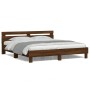 Oak brown headboard bed frame and LED lights 160x200 cm by , Beds and slatted bases - Ref: Foro24-3207538, Price: 177,27 €, D...