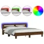 Oak brown headboard bed frame and LED lights 160x200 cm by , Beds and slatted bases - Ref: Foro24-3207538, Price: 174,35 €, D...