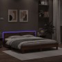 Oak brown headboard bed frame and LED lights 160x200 cm by , Beds and slatted bases - Ref: Foro24-3207538, Price: 177,27 €, D...
