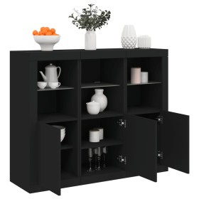 Aparadores con luces LED 3 piezas madera de ingeniería negro by , Sideboards - Ref: Foro24-3209101, Price: 212,32 €, Discount: %