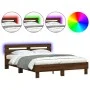 Oak brown headboard bed frame and LED lights 140x200 cm by , Beds and slatted bases - Ref: Foro24-3207552, Price: 161,93 €, D...