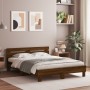 Oak brown headboard bed frame and LED lights 140x200 cm by , Beds and slatted bases - Ref: Foro24-3207552, Price: 164,54 €, D...