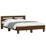 Oak brown headboard bed frame and LED lights 140x200 cm by , Beds and slatted bases - Ref: Foro24-3207552, Price: 161,93 €, D...