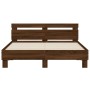 Oak brown headboard bed frame and LED lights 140x200 cm by , Beds and slatted bases - Ref: Foro24-3207552, Price: 164,54 €, D...