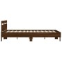 Oak brown headboard bed frame and LED lights 140x200 cm by , Beds and slatted bases - Ref: Foro24-3207552, Price: 164,54 €, D...