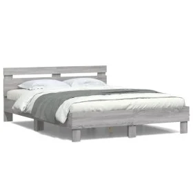 Sonoma gray headboard bed frame and LED lights 150x200 cm by , Beds and slatted bases - Ref: Foro24-3207544, Price: 159,32 €,...