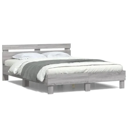 Sonoma gray headboard bed frame and LED lights 150x200 cm by , Beds and slatted bases - Ref: Foro24-3207544, Price: 159,32 €,...